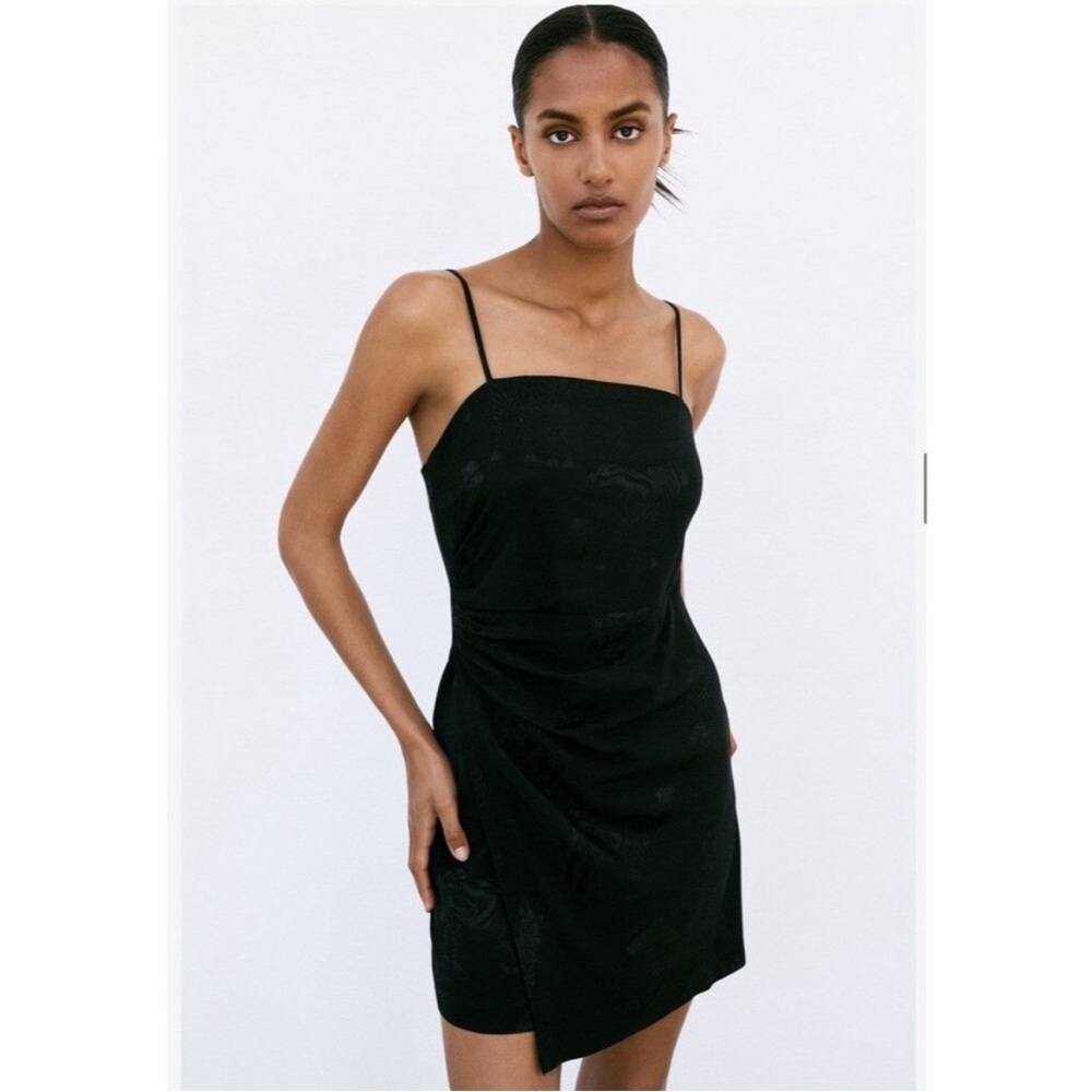 Zara Black Spaghetti Strap Dress Embossed with Zebras
